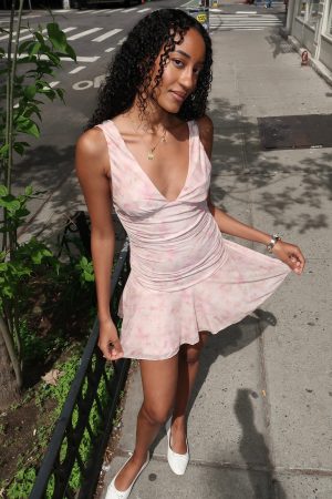 Mandie Ruffle Mesh Mini Dress in Pink