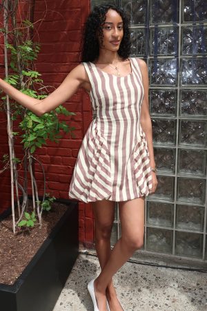 Sorelle Striped Mini Dress in Brown Stripes